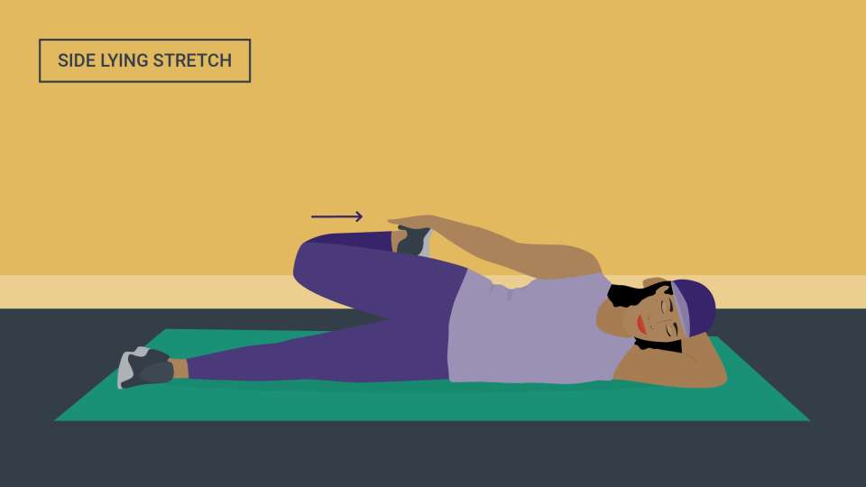 An illustration of a person doing a side-lying stretch.