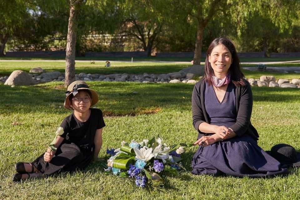 Annie and Vivian at Victor's gravesite