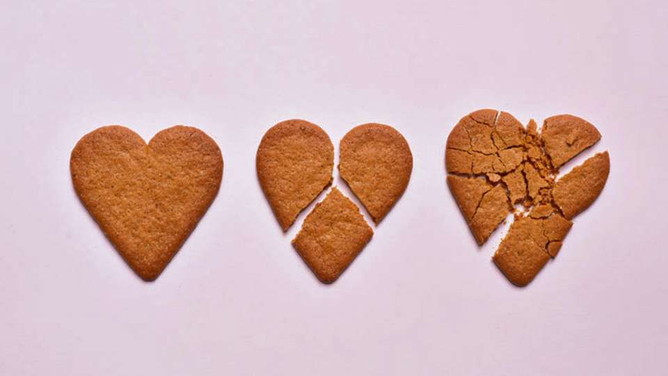 Heart-shaped cookies that are broken
