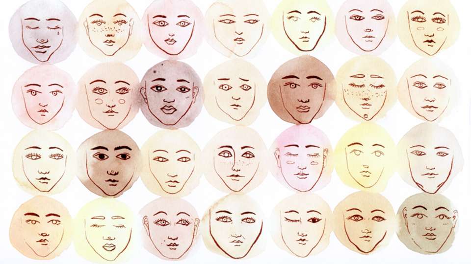 An illustration of women's faces.