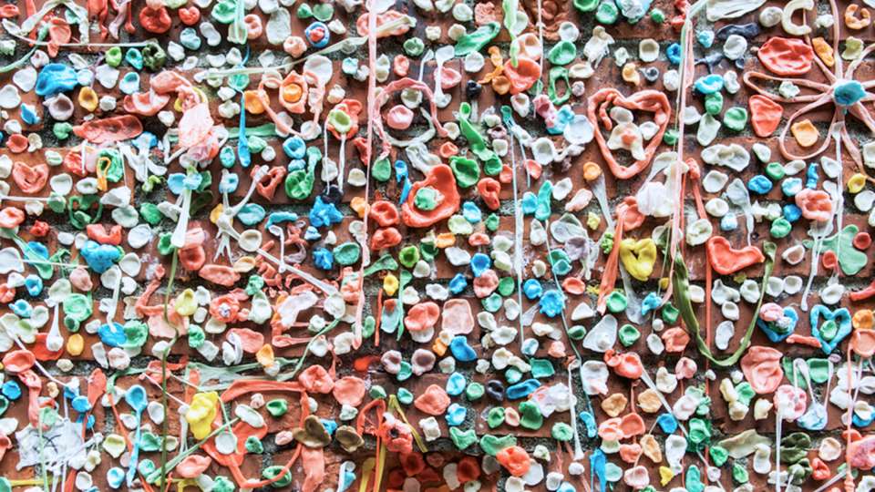 A photograph of Seattle's gum wall.