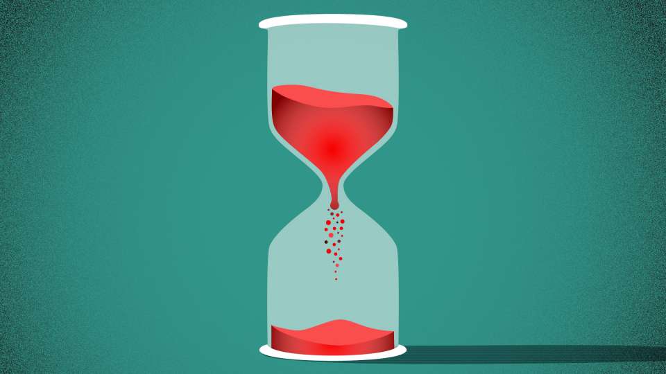 Hourglass with blood droplets