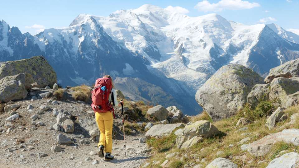 woman hiking mountains