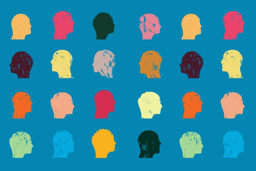 An illustration of human heads in different-colored silhouettes.