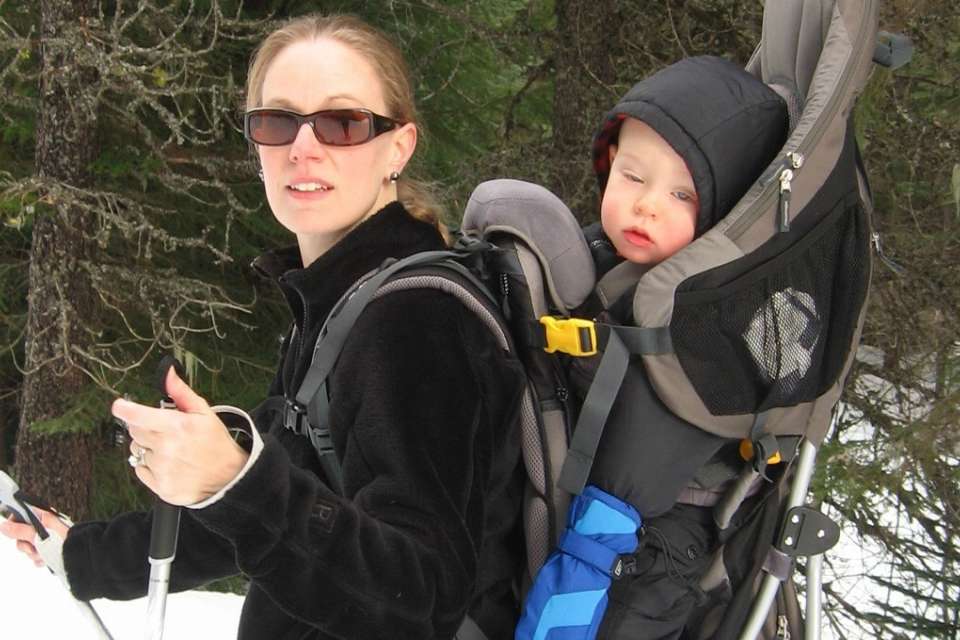 Lacey and her son cross country skiing