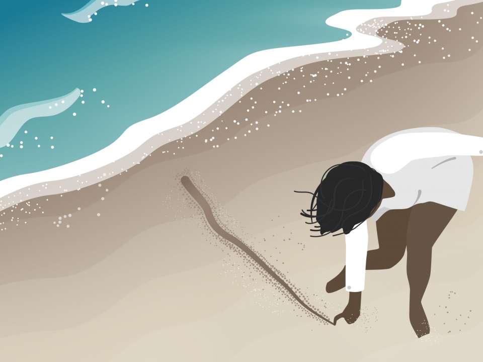 Woman drawing a line in the sand