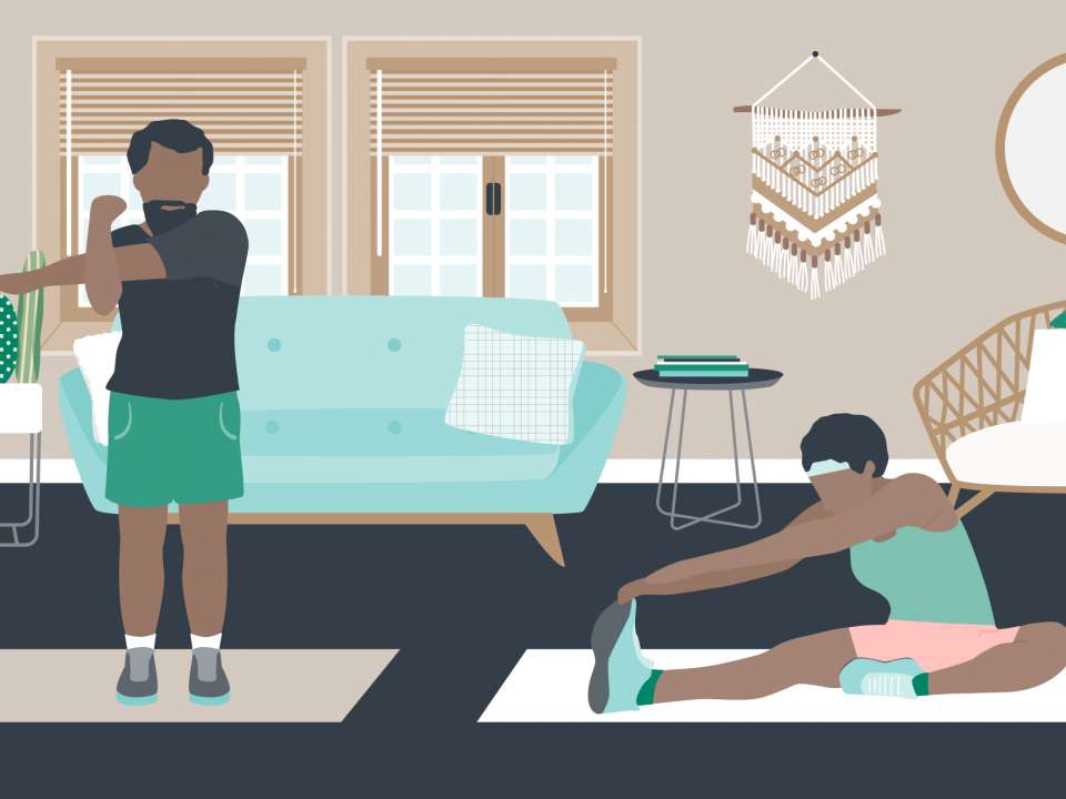 illustration of a man and woman stretching